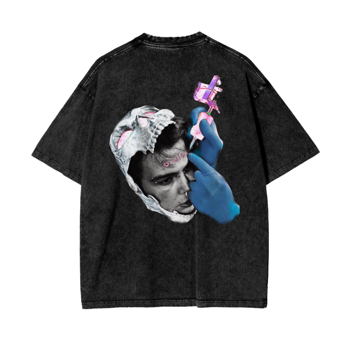 Black and Bruised Tattoo Acid Wash Oversize T-Shirt